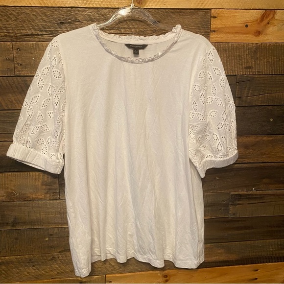 Banana Republic White Floral Embroidered Puff Sleeve Soft T Shirt - Picture 1 of 5